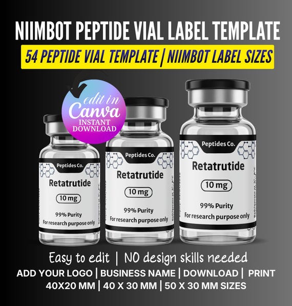 retatrutide logo UK Niimbot Peptide Label Template, Retatrutide