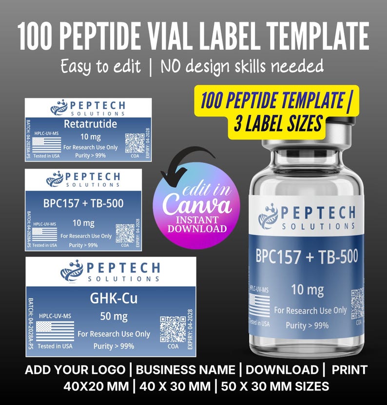 Reta Label Peptide Label Template, Editable Niimbot Peptide Label, Custom Peptide ...