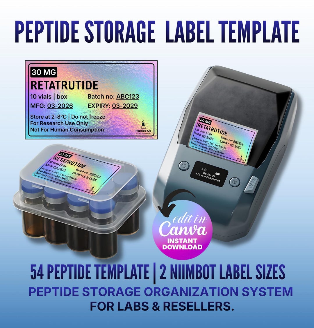 Niimbot Peptide Storage Label Template, Vial Storage Label, Niimbot M2 ...