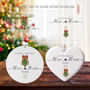 First Christmas as Mr & Mrs Christmas Ornament, 1st Christmas Married Png Sublimation Design, Png File Ornament, Christmas Tree Sublimation