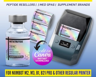 Niimbot Peptide Label Template, Retatrutide Peptide Label, Editable Niimbot Custom Peptide Label, 3ml Peptide Vial Label, Canva Template