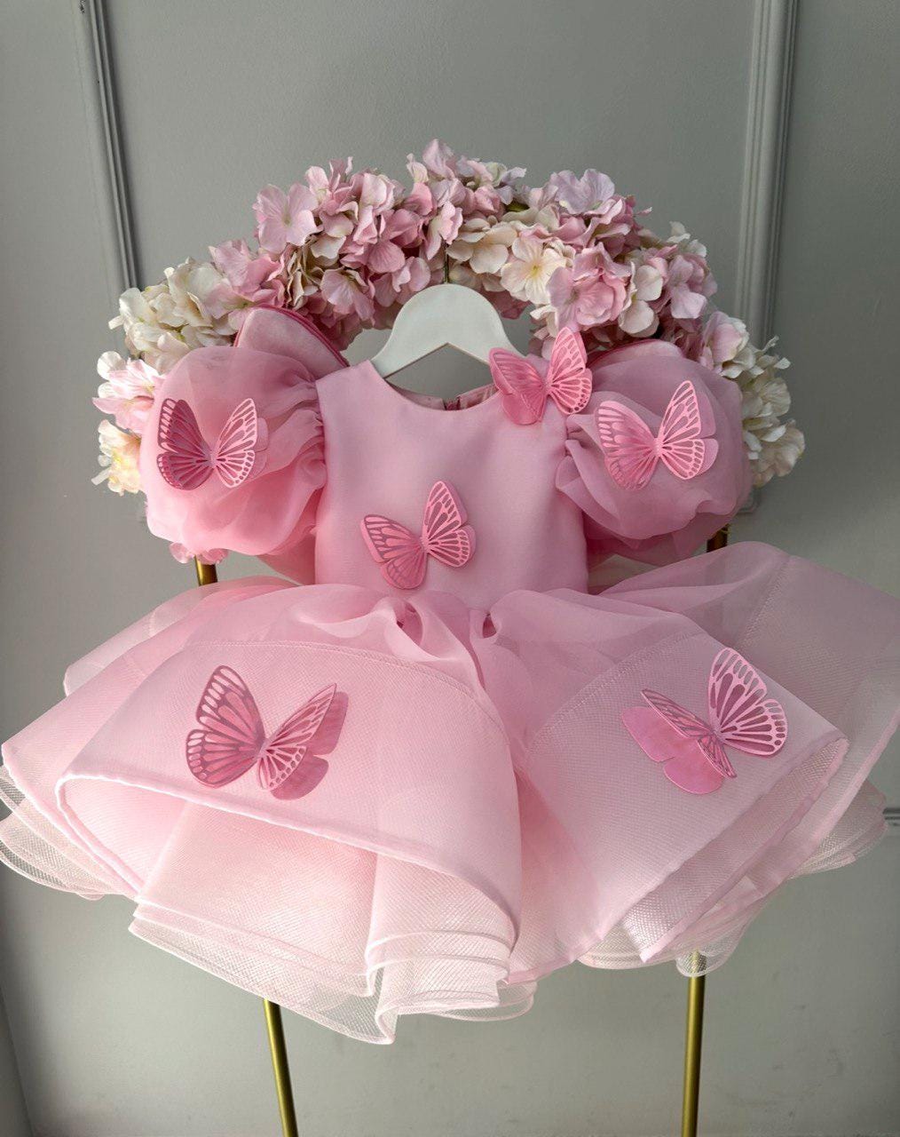 knee length dresses for ladies Pink Butterfly Dress – What A Princess LLC main image 1