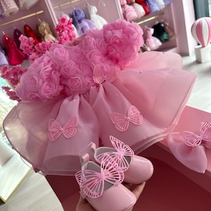 Pink Tulle Birthday Dress – wedding Rose dress kids, Butterfly Wings, photo shoot Costume