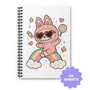 Labubu notebook, ruled line spiral notebook, gift for students, funny school supplies, gift for labubu lovers, gift for labubu fan