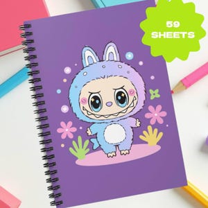 Labubu notebook, ruled line spiral notebook, gift for students, funny school supplies, gift for labubu lovers, gift for labubu fan