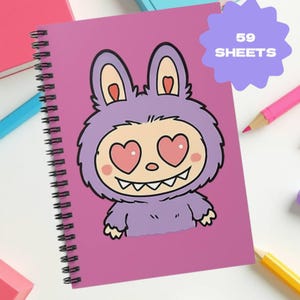 Labubu notebook, ruled line spiral notebook, gift for students, funny school supplies, gift for labubu lovers, gift for labubu fan