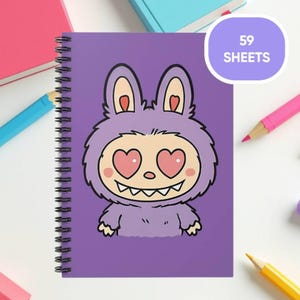 Labubu notebook, ruled line spiral notebook, funny school supplies, gift for labubu lovers, back to school, cute stationery, for students
