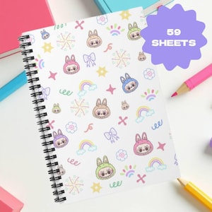 Labubu notebook, ruled line spiral notebook, gift for students, funny school supplies, gift for labubu lovers, gift for labubu fan