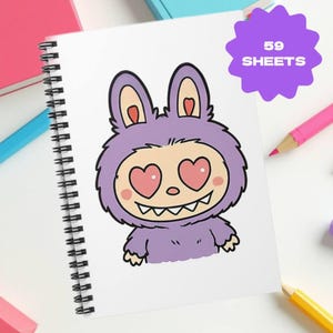 Labubu notebook, ruled line spiral notebook, gift for student, funny school supplies, gift for labubu lovers, for labubu fan, back to school