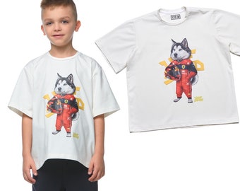 Sommer Kinder Tshirt | Kinder Hund Tshirt | T-Shirt mit Husky-Print | buntes Kinder T-Shirt | Kinder Haustier Tshirt | für Huskyliebhaber
