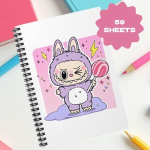 Labubu notebook, ruled line spiral notebook, gift for student, funny school supplies, gift for labubu lovers, for labubu fan, back to school