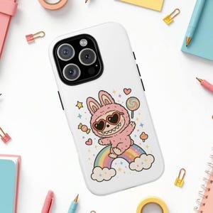 Labubu phone case, tough case, iphone case, iphone 14 case, iphone 15 case, iphone 16 case, iphone 16 pro case, gift for labubu lovers