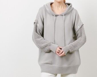 Oversized Organic Cotton Hoodie. Sustainable Clothing. Women Knitwear. Perfect Comfy Clothing. Handmade Knitwear. Stylish Clothing. Cozy.