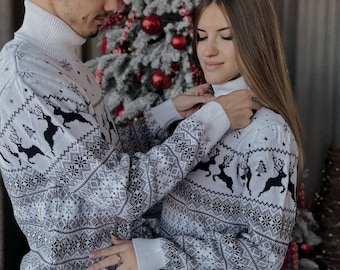 Pulls de couple de Noël, pulls d'hiver assortis, pull de couple drôle, cadeau de pulls pour mari et femme, pull de famille de Noël