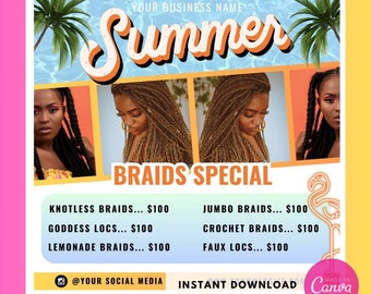 Sommer Zopf Flyer, Zopf Instagram Flyer, Zopfvorlagen, Haar Flyer, Sommer Instagram Vorlage