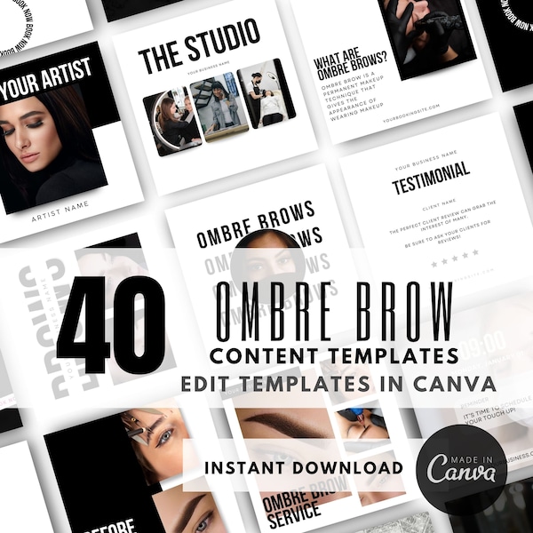 Ombre Brow Instagram Template | PMU Instagram Template | Microblading Templates | PMU Social Media Post | PMU Brows Templates | Pmu artist