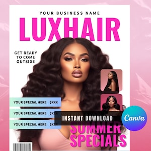 Magazine Booking Flyer, DIY Hair Special Flyer, Hairstylist Appointments Available Book Now Flyer Premade Lashes Nails Wigs Canva Template
