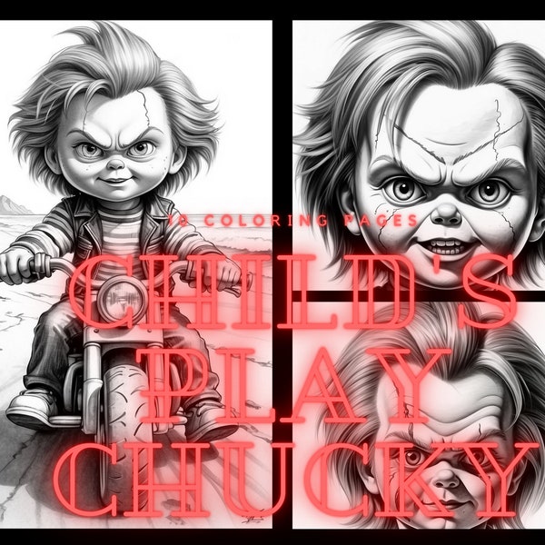 Child's Play Chucky Malvorlagen für Erwachsene und für Kinder Graustufen Ausmalen, Printable PDF