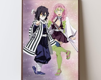 Demon Slayer Anime Art Print - Obanai Iguro & Mitsuri Kanroji Poster