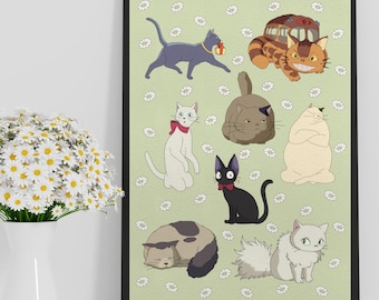 Studio Ghibli Cats Art Print: Whimsical Anime Decor