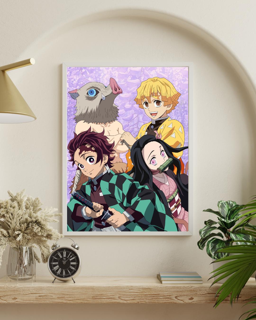 Demon Slayer Anime Print – Tanjiro, Nezuko, Inosuke & Zenitsu