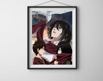 Eren & Mikasa - Attack on Titan Anime Print | Red Swan, Akuma no Ko