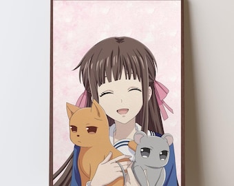 Lámina sin marco del anime Fruits Basket: Tohru, Kyo y Yuki