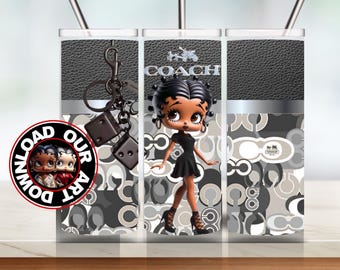 Designer Tumbler PNG wrap 20 oz Black Betty Boop Designs leather purse png tumbler sublimation png wrap sublimational design coquette png