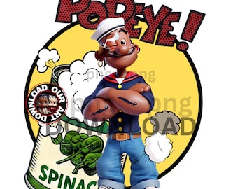 Schwarz Popeye Png, Schwarzer Mann PNG, Popeye Png, Retro Cartoon, Schwarz Cartoon, lustiges Shirt, Streetwear-Shirt, Urban Design png, Pop Art