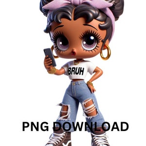 Urban t-shirt png, PNG Black Betty Boop, Tumbler Betty Boop, Personalize Tumbler Wrap Betty Boop, black chidi girl png