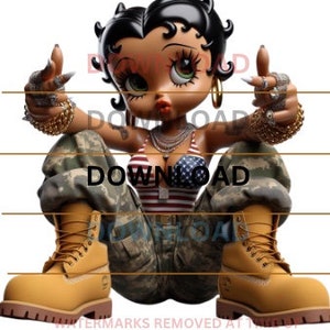 Betty Boop PNG Betty Boop Sublimation Design BettyBoop military theme png Powerful black girl american flag png girly png Black Betty Boop