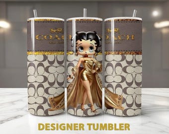 Envoltura para vaso Betty Boop, diseño de sublimación de bolso de cuero, vaso de 20 oz, envoltura 3D, envoltura de diseñador, amante de la moda