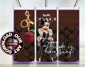 Vaso inspirador con diseño de envoltura PNG, bolso Betty Boop, envoltura para vaso PNG, diseños Betty Boop PNG, vaso de 20 oz PNG, sublimación PNG