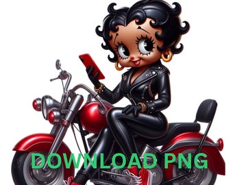 Brown Betty Boop PNG Designs Black Girl Motorcycle Betty Boop Download Betty Boop Sublimation Design BettyBoop Black Rider