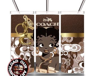 Black Betty Boop Purse Tumbler wrap PNG fashion Designs brown leather purse design png 20 oz tumbler png 3D wrap G1