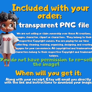May include: A digital image featuring a cartoon character in a white shirt with "BOOP" in red. Text on a blue background reads "Included with your order: 1 transparent PNG file."