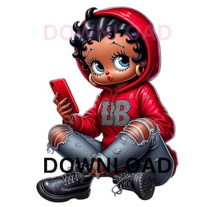 Betty Boop Download, Betty Boop PNG, Betty Boop Sublimation Design, BettyBoop, black Betty Boop, streetwear shirt png