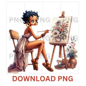 Minimalist Black Betty Boop Download, Black Women Art Betty Retro Sublimation DesignBoho png trendy vintage boho shirt Black Art