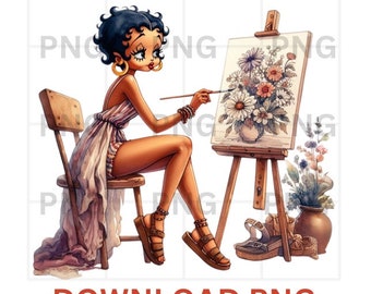 Download minimalista di Betty Boop nera, arte delle donne nere Betty Retro design a sublimazione Boho png maglietta boho vintage alla moda Arte nera