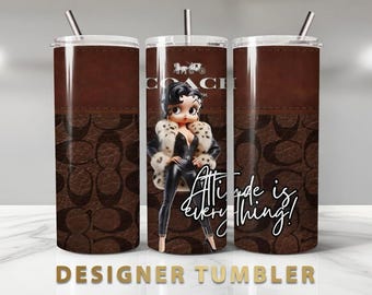 Vaso inspirador con diseño de envoltura PNG, bolso Betty Boop, envoltura para vaso PNG, diseños Betty Boop PNG, vaso de 20 oz PNG, sublimación PNG
