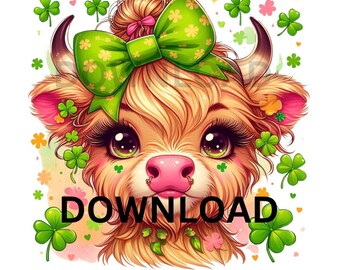 Highland cow love png,  Highland St. Patricks Day, Cow Shamrock Png, Highlands cow png, St Patrick cow, Baby Highland Cow, St Patricks Png