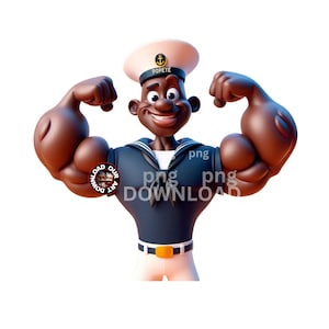 Braccio di Ferro Nero Png Retro Cartone Animato Nero Cartone Animato Maglietta Divertente Braccio di Ferro Tumbler Sublimazione DTF PNG Maglietta Blu Navy PNG Maglietta da Allenamento PNG Fitness B1