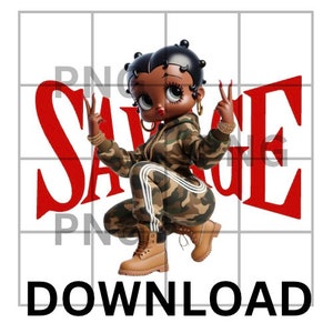 Savage Download, Betty Boop PNG, Betty Boop SVG, Betty Boop Sublimation Design, BettyBoop, military theme png, Savage png, streetwear design