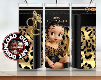 Vaso de diseño Cheetah png, envoltorio para vaso de bolso Betty Boop png, diseño de bolso Betty Boop Designs png, vaso de 20 oz png, envoltorio para sublimación png