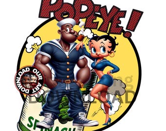 Black Popeye Png Black Betty Boop Popeye jpg Betty Boop png Retro Cartoon Black Cartoon Funny shirt Popeye tumbler Black Couple Sublimation