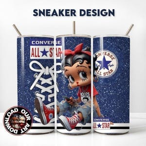 Glitter Sneakerhead Designer Tumblers Svart Betty Boop wrap PNG designer png wrap 20 oz tumbler png 3D wrap Blå Sneakers Afro Latina