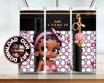 Designer tumbler png Black Betty Boop Purse Tumbler wrap purse design png 20 oz tumbler png sublimation wrap Self Love Afro Inspiration