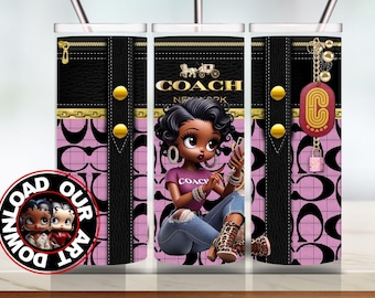 Black Betty Boop Purse Tumbler wrap PNG, Betty Boop Designs, Black leather purse design png, Black Betty Boo, 20 oz tumbler png, 3D wrap