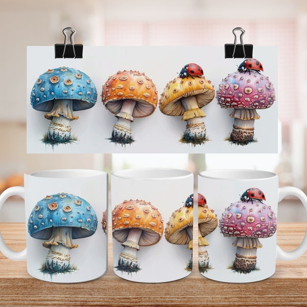 Mushroom mug, Mushroom png, Mushroom lover,  Mug Wrap,  15oz, 11oz, sublimation mug wrap, designer png wrap, Coffee Lover Png