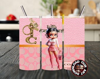 Betty Boop Purse Tumbler wrap PNG Betty Boop Designs Black leather purse design png pink wrap tumbler 20 oz tumbler png 3D wrap